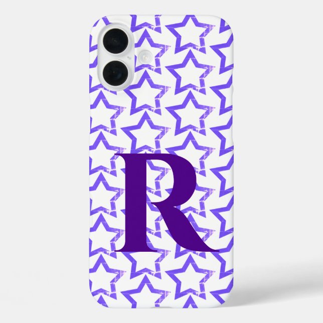 Funda iPhone 16 Plus Letra monograma personalizado Patrón estrella púrp (Reverso )