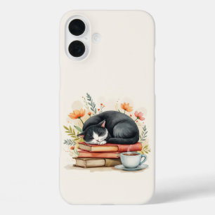 Funda iPhone 16 Plus Leyendo café de gato