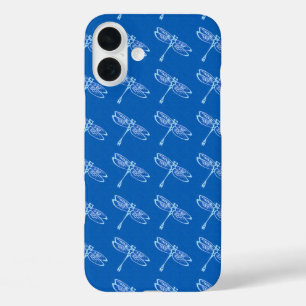 Funda iPhone 16 Plus Libélulas, azul pálido sobre azul denim