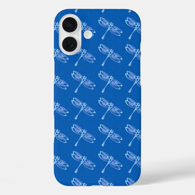 Funda iPhone 16 Plus Libélulas, azul pálido sobre azul denim (Reverso )