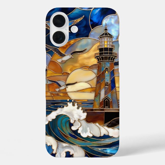 Funda iPhone 16 Plus Lighthouse Waves iPhone Case Ocean Sunset Design (Reverso )