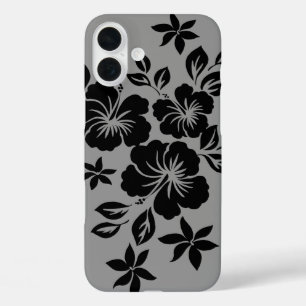 Funda iPhone 16 Plus Lilikoi Hibiscus Hawaii Gris Floral