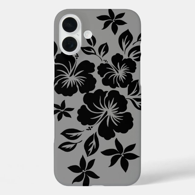 Funda iPhone 16 Plus Lilikoi Hibiscus Hawaii Gris Floral (Reverso )