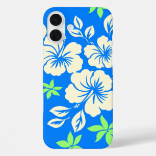 Funda iPhone 16 Plus Lilikoi Hibiscus Hawaiian Pareau Blue