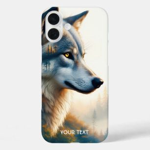 Funda iPhone 16 Plus Lobo de doble exposición de fantasía