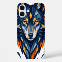 Lobo Geométrico Negro y Naranja Arte Poligonal