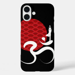 Funda iPhone 16 Plus Logotipo de Om Ohm de Yoga Espiritual de Sol Rojo 