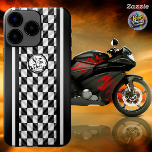 Funda iPhone 16 Plus Logotipo deportivo de cuadros negros y blancos de