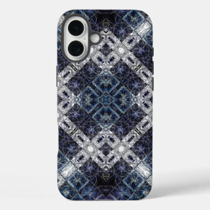 Funda iPhone 16 Plus Luminosa Red Geométrica Azul y Blanca
