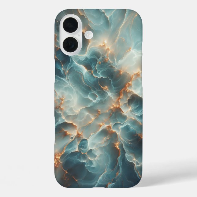 Funda iPhone 16 Plus Luxury Celestial Teal Marble Phone Case - Radiant  (Reverso )