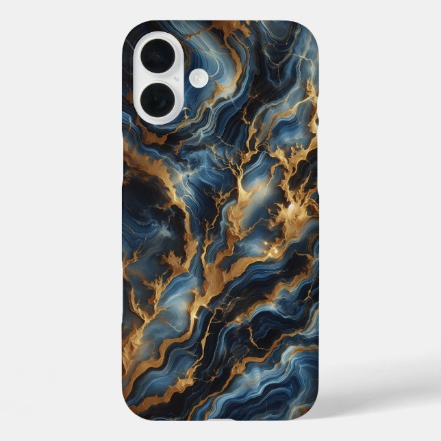 Funda iPhone 16 Plus Luxury Deep Blue Marble Phone Case - Elegant  (Reverso )