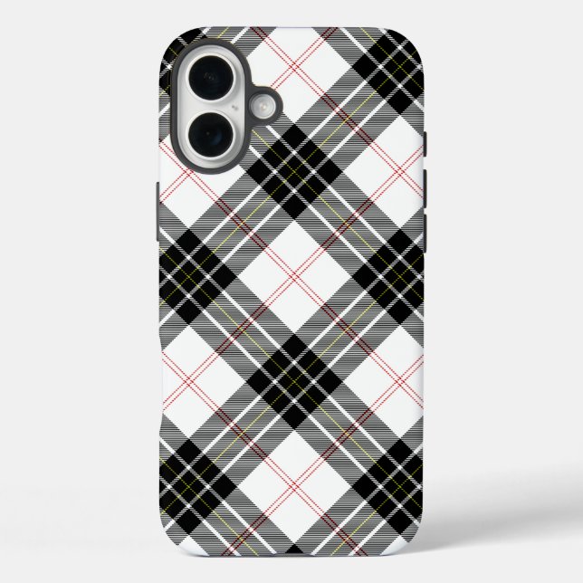 Funda iPhone 16 Plus MacPherson tartan blanco negro plaid (Reverso )