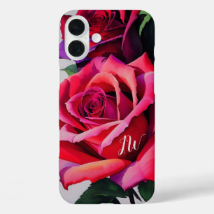 Funda iPhone 16 Plus Magníficos rosas y texto personalizado