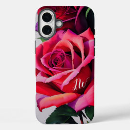 Funda iPhone 16 Plus Magníficos rosas y texto personalizado