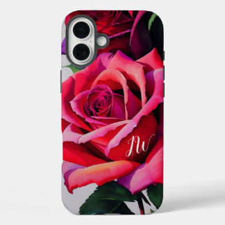 Funda iPhone 16 Plus Magníficos rosas y texto personalizado
