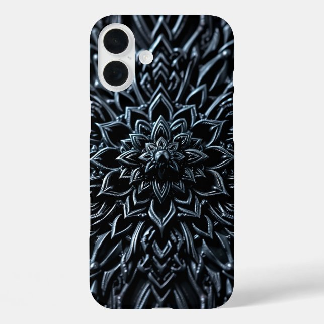 Funda iPhone 16 Plus Mandala de metal oscuro (Reverso )