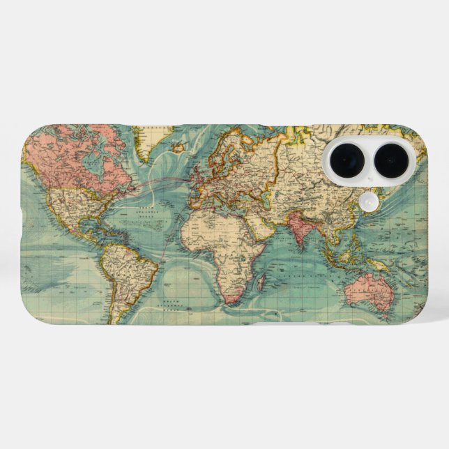 Funda iPhone 16 Plus Mapa Mundial Antiguo (Reverso  (Horizontal))