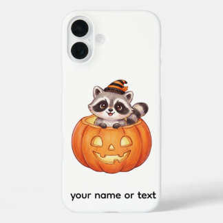 Funda iPhone 16 Plus Mapache de Halloween lindo en calabaza de Jack-o'-