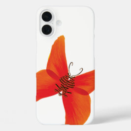Funda iPhone 16 Plus Mariposa de amapola roja naranja con su nombre
