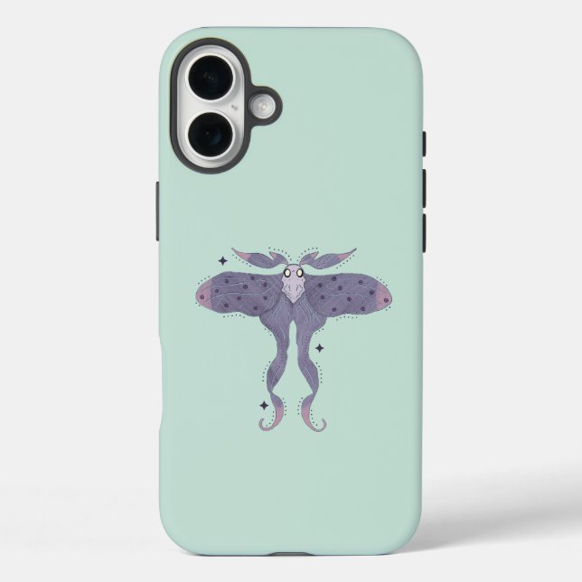 Funda iPhone 16 Plus Mariposa nocturna morada caprichosa con destellos  (Reverso )
