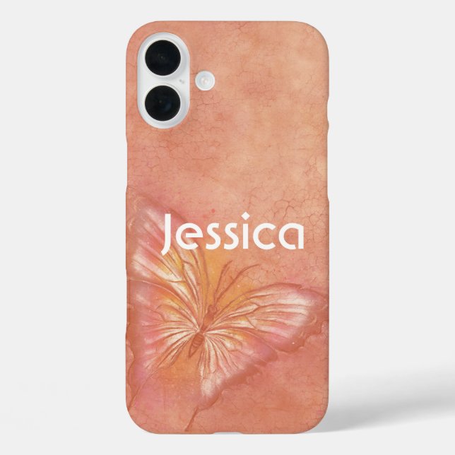 Funda iPhone 16 Plus Mariposa rosada de ensueño (Reverso )