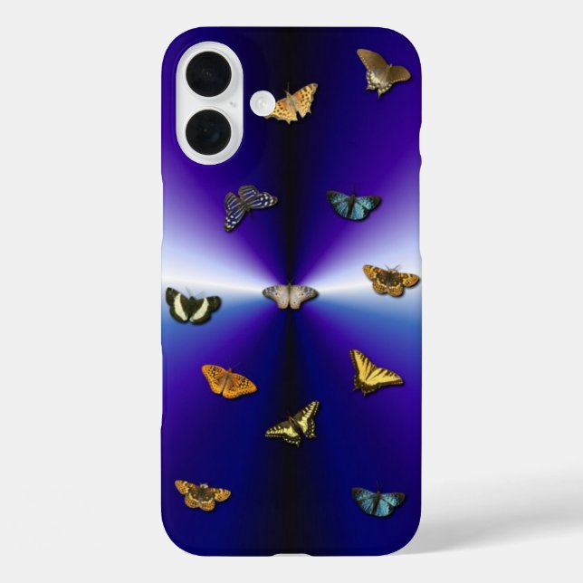 Funda iPhone 16 Plus Mariposas en arco iris violeta (Reverso )