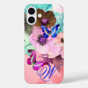 FUNDA iPhone 16 PLUS MARIPOSAS, ROSAS TEAL ROSADAS Y FLORES ANEMONE