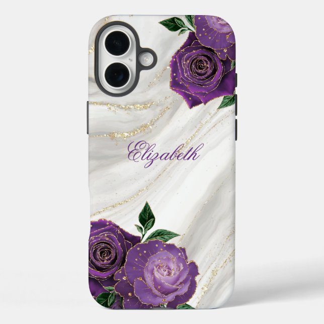 Funda iPhone 16 Plus Mármol blanco morado (Reverso )