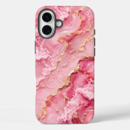 Funda iPhone 16 Plus Mármol de Océano Rosa de Lujo con Venas Doradas