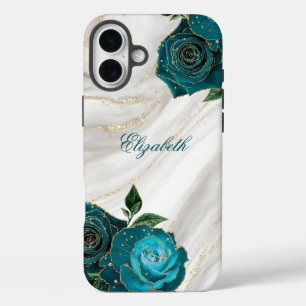 Funda iPhone 16 Plus Mármol de oro floral de marina
