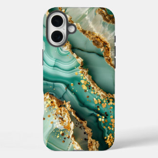 Funda iPhone 16 Plus Mármol Verde y Dorado Elegante