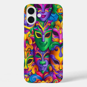 FUNDA iPhone 16 PLUS MÁSCARA DE GRAS MARDI DE COLOR BRILLANTE