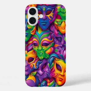 FUNDA iPhone 16 PLUS MÁSCARA DE GRAS MARDI DE COLOR BRILLANTE