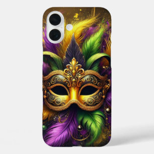 FUNDA iPhone 16 PLUS MÁSCARA DE GRAS MARDI GRAS DE ELABORACIÓN DE ORO V