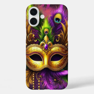 FUNDA iPhone 16 PLUS MÁSCARA DE GRAS MARDI GRAS DE ELABORACIÓN DE ORO V