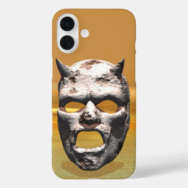 Funda iPhone 16 Plus Máscara de piedra (Reverso )