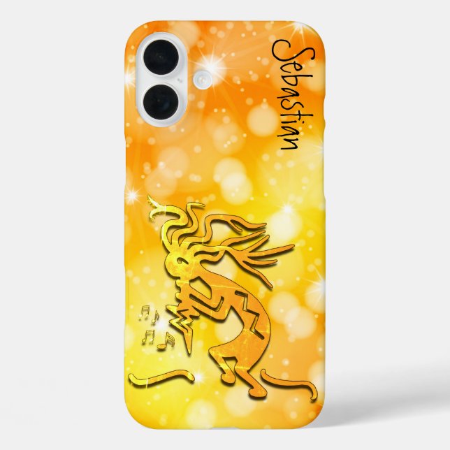 Funda iPhone 16 Plus Merrymaker Kokopelli Musical Notes Nombre personal (Reverso )