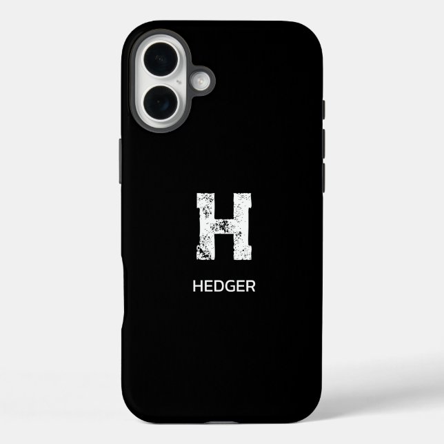 FUNDA iPhone 16 PLUS MINIMALIST WHITE ONE LETTER MONOGRAM NAME BLACK (Reverso )