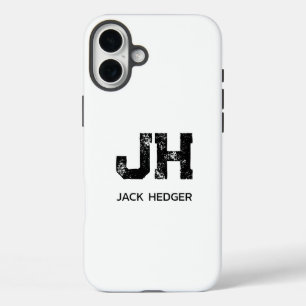 FUNDA iPhone 16 PLUS MINIMALISTA NEGRA DOS LETRAS MONOGRAMA NOMBRE BLAN