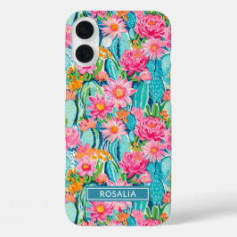 Funda iPhone 16 Plus Modern Colorful Blooming Cacti Personalized