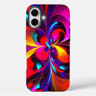 Funda iPhone 16 Plus Modern Floral Resumen Arte Patrón Azul Rojo #07