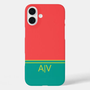 Funda iPhone 16 Plus Modern Summer Coral Aquamarine Monogram