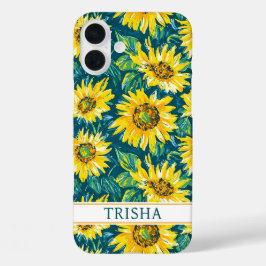 Funda iPhone 16 Plus Modern Sunflowers Monogrammed