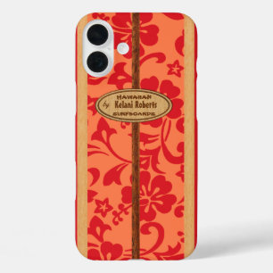 Funda iPhone 16 Plus Mokuleia Hawaiian Faux Wood Monogram Surfboard