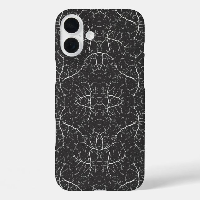 Funda iPhone 16 Plus Mono patrón de árbol blanco negro lindo (Reverso )