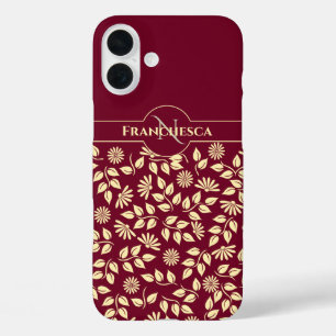 Funda iPhone 16 Plus Monograma Chic Nombre Personalizado Hojas Margarit