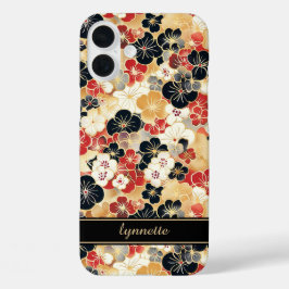 Funda iPhone 16 Plus Monograma con patrón floral dorado japonés