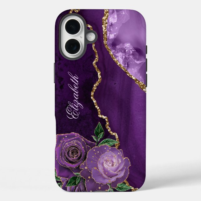 Funda iPhone 16 Plus Monograma de Agante Floral Purple Gold (Reverso )