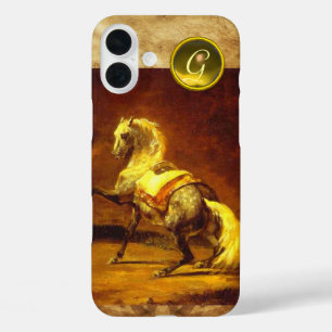 FUNDA iPhone 16 PLUS MONOGRAMA DE CABALLO GRIS DESPLEGADO