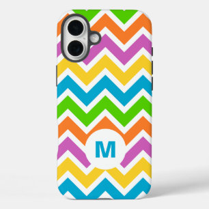 Funda iPhone 16 Plus Monograma de Chevron de Arcoíris Brillante
